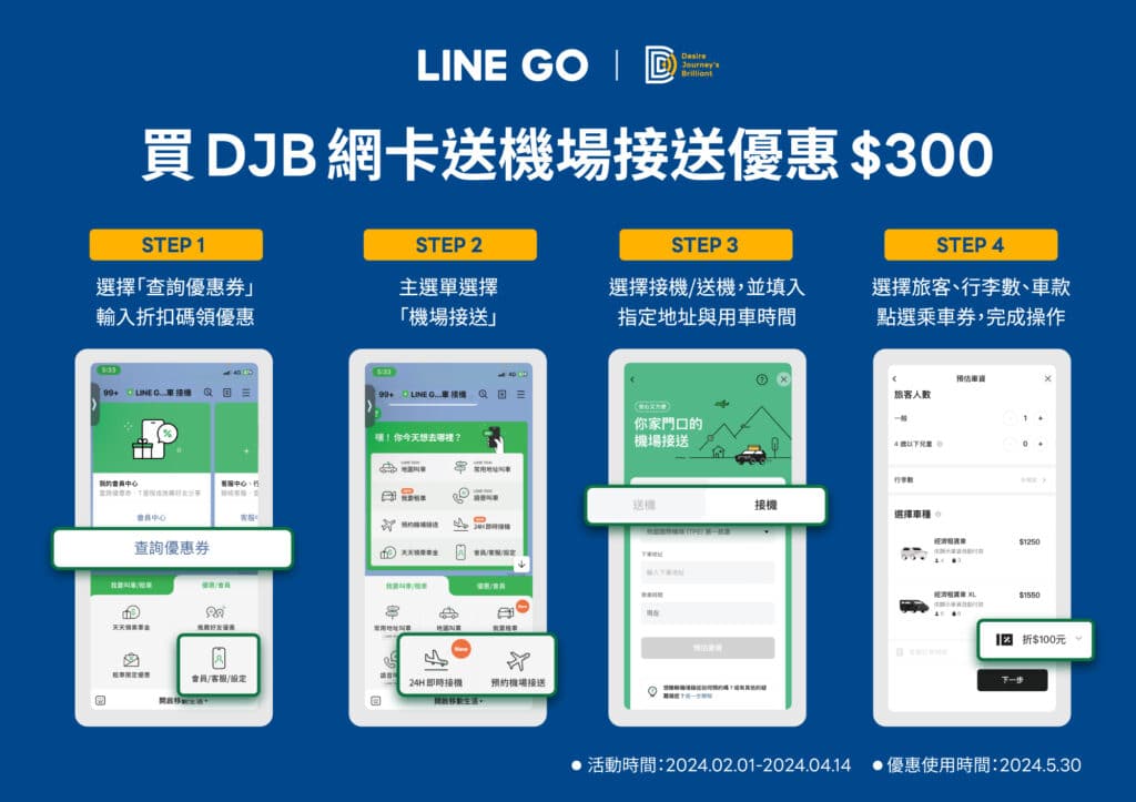 2024 LINE GO&DJB出國必備兩大品牌｜買SIM卡、機場接送讓你省更多！