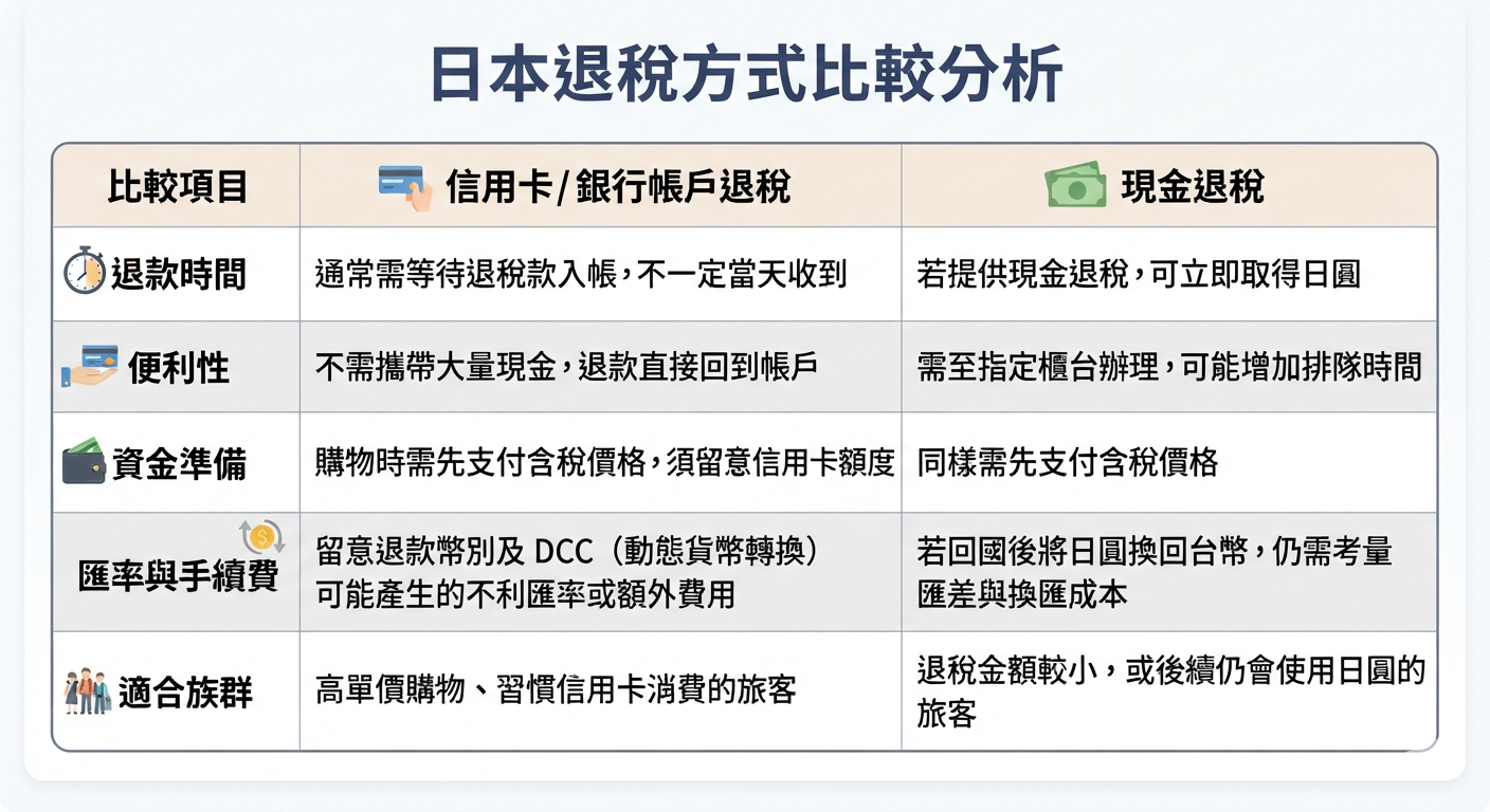 日本退稅信用卡與現金退款方式比較