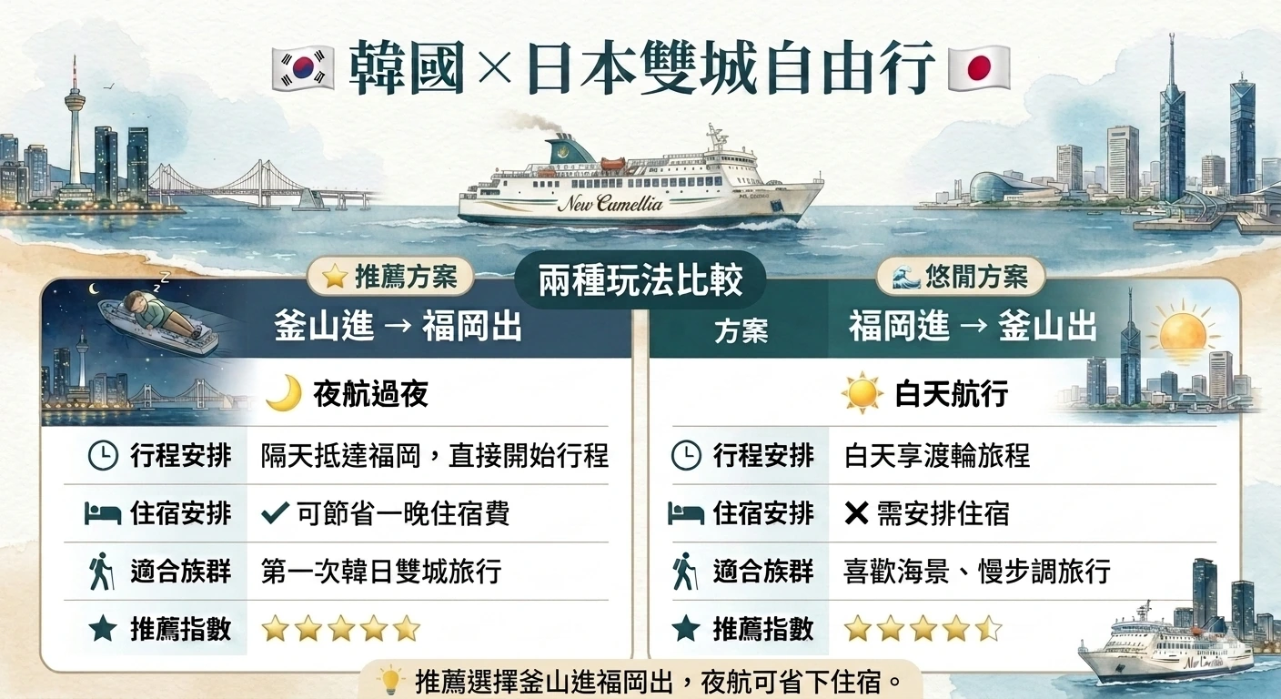 釜山與福岡韓日雙城自由行路線比較圖