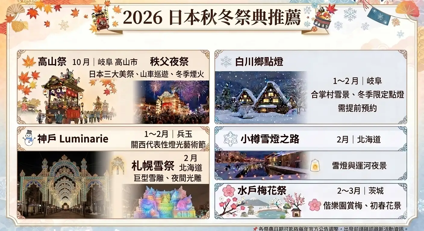 2026 日本秋冬祭典時間與地點整理圖