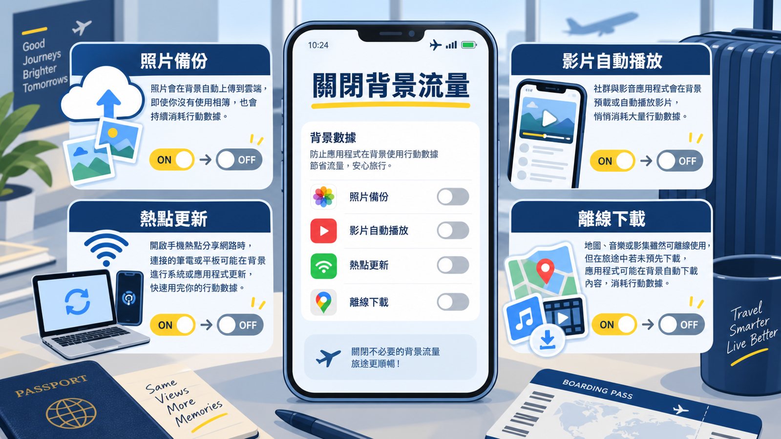 照片備份與行動數據開關示意