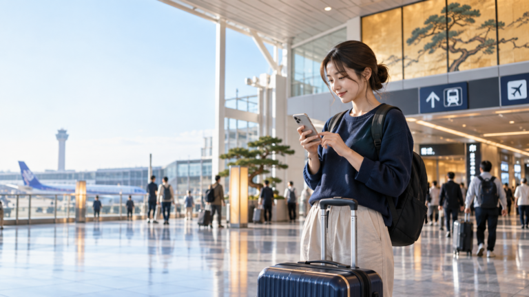 日本 eSIM 推薦機場上網：旅客在機場用手機查交通