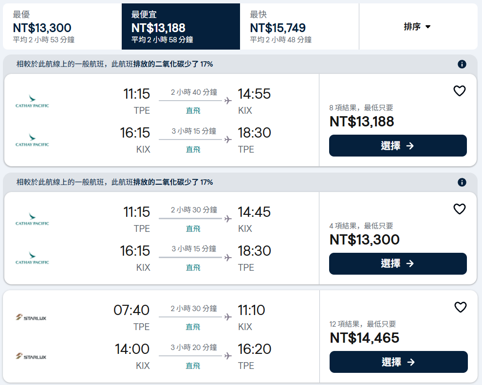 原稿十一月台北大阪機票搜尋價格示例,非即時報價