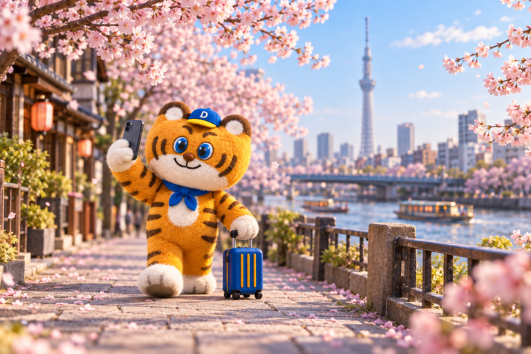 DJB 吉祥物東京賞櫻旅行 AI 插圖