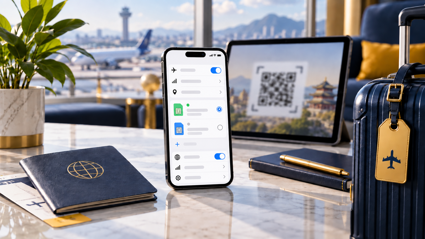 iPhone eSIM 設定與數據漫遊示意